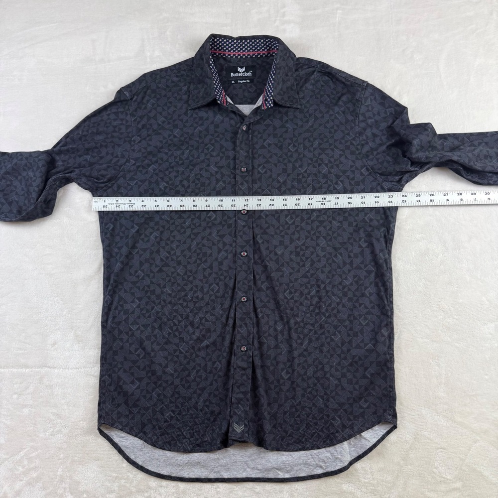 Buttercloth Shirt Mens XL Black Geometric Diamond Long Sleeve Regular Fit Cotton - Picture 5 of 6
